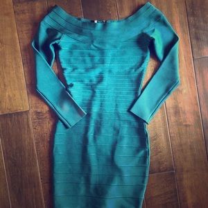 Herve leger emerald green long sleeve dress